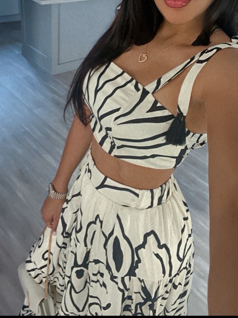 Designer Eugenia Fernandez Two Piece Black & White Zebra Print Maxi Skirt Set